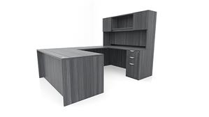 U Shaped Desks Office Source 71" x 96" Double Pedestal U-Desk with Door Hutch (71"x30" Desk, 42"x24" Bridge)