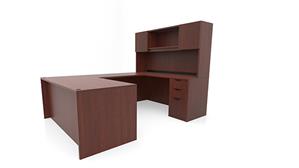 U Shaped Desks Office Source 60" x 96" Double Pedestal U-Desk with Door Hutch (60"x30" Desk, 42"x24" Bridge)