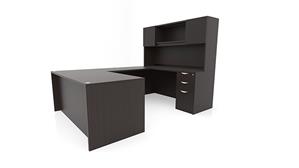 U Shaped Desks Office Source 66in x 96in Double Pedestal U-Desk with Door Hutch (66inx30in Desk, 42inx24in Bridge)