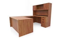U Shaped Desks Office Source 66" x 96" Double Pedestal U-Desk with Door Hutch (66"x30" Desk, 42"x24" Bridge)