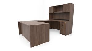 U Shaped Desks Office Source 66in x 96in Double Pedestal U-Desk with Door Hutch (66inx30in Desk, 42inx24in Bridge)