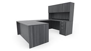 U Shaped Desks Office Source 66" x 96" Double Pedestal U-Desk with 4 Door Hutch (66"x30" Desk, 42"x24" Bridge)