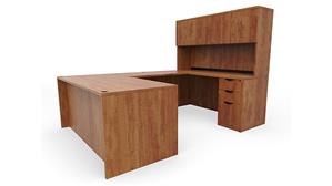 U Shaped Desks Office Source 71" x 96" Double Pedestal U-Desk with 4 Door Hutch (71"x30" Desk, 42"x24" Bridge)
