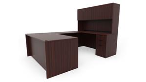 U Shaped Desks Office Source 60" x 96" Double Pedestal U-Desk with 4 Door Hutch (60"x30" Desk, 42"x24" Bridge)