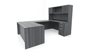 U Shaped Desks Office Source 60in x 101in Double Pedestal U-Desk with Door Hutch (60inx30in Desk, 47inx24in Bridge)