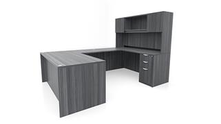 U Shaped Desks Office Source 72in x 101in Double Pedestal U-Desk with Door Hutch 
