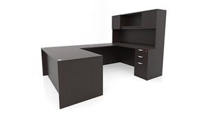 U Shaped Desks Office Source 60" x 101" Double Pedestal U-Desk with Door Hutch (60"x30" Desk, 47"x24" Bridge)