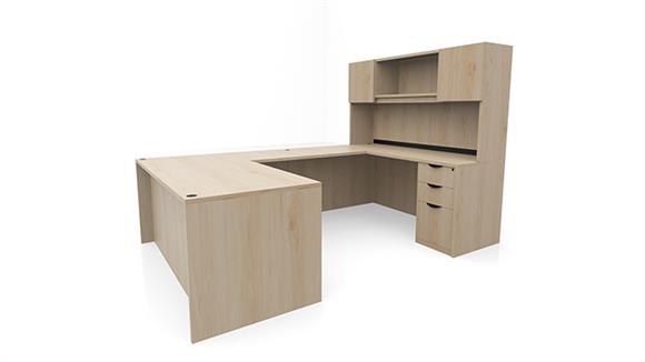U Shaped Desks Office Source 60" x 101" Double Pedestal U-Desk with Door Hutch (60"x30" Desk, 47"x24" Bridge)