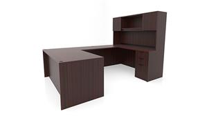 U Shaped Desks Office Source 66" x 101" Double Pedestal U-Desk with Door Hutch (66"x30" Desk, 47"x24" Bridge)
