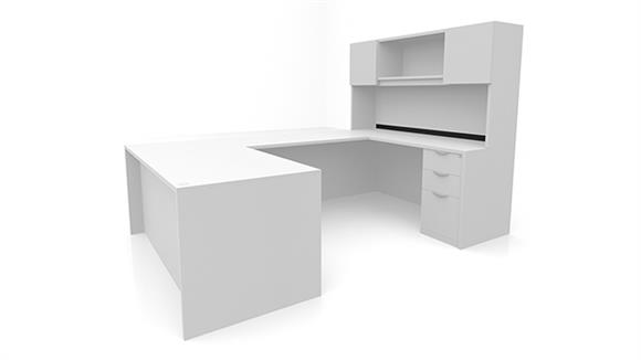 U Shaped Desks Office Source 66" x 101" Double Pedestal U-Desk with Door Hutch (66"x30" Desk, 47"x24" Bridge)