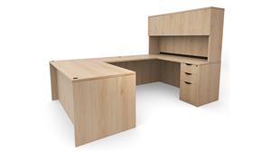 U Shaped Desks Office Source 71" x 101" Double Pedestal U-Desk with 4 Door Hutch (71"x30" Desk, 47"x24" Bridge)