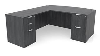 L Shaped Desks Office Source 71" x 71" Bow Front Double Pedestal L Shaped Desk