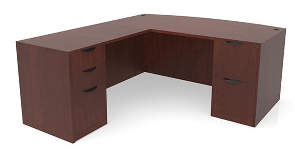 L Shaped Desks Office Source 71" x 76" Bow Front Double Pedestal L Shaped Desk