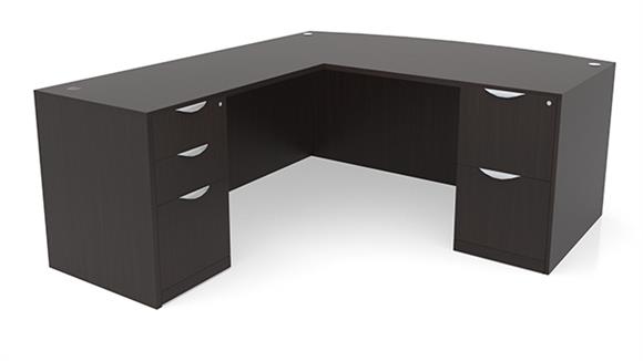 L Shaped Desks Office Source 71" x 83" Bow Front Double Pedestal L Shaped Desk