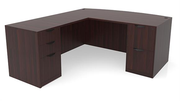 L Shaped Desks Office Source 66" x 70" Bow Front Double Pedestal L Shaped Desk