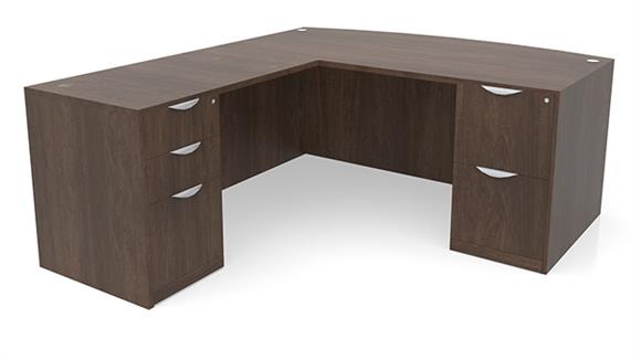L Shaped Desks Office Source 66" x 77" Bow Front Double Pedestal L Shaped Desk