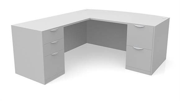 L Shaped Desks Office Source 66" x 82" Bow Front Double Pedestal L Shaped Desk