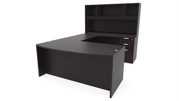 U Shaped Desks Office Source 66" x 106" Bow Front Double Pedestal U Shaped Desk with Hutch