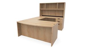 U Shaped Desks Office Source 71" x 107" Bow Front Double Pedestal U Shaped Desk with Hutch