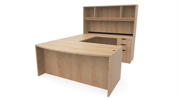 U Shaped Desks Office Source 71" x 107" Bow Front Double Pedestal U Shaped Desk with Hutch