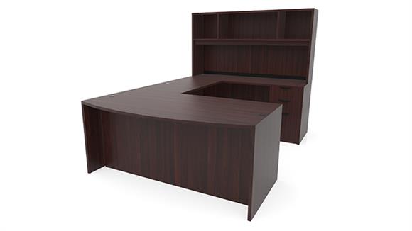 U Shaped Desks Office Source 71" x 112" Bow Front Double Pedestal U Shaped Desk with Hutch