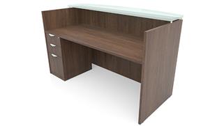 Reception Desks Office Source 72in x 30in Single Pedestal Reception Desk with Glass Transaction Counter
