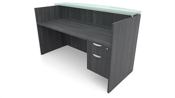 Reception Desks Office Source 71" x 30" Single Hanging Pedestal Reception Desk with Glass Transaction Counter