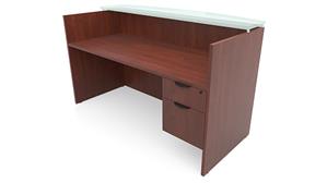 Reception Desks Office Source 72in x 30in Single Hanging Pedestal Reception Desk with Glass Transaction Counter