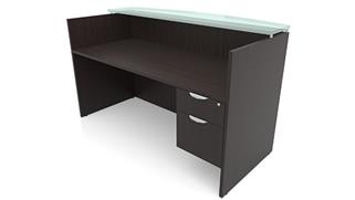 Reception Desks Office Source 72in x 30in Single Hanging Pedestal Reception Desk with Glass Transaction Counter