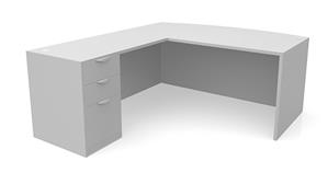 L Shaped Desks Office Source 66in x 70in Bow Front L-Desk Single Pedestal