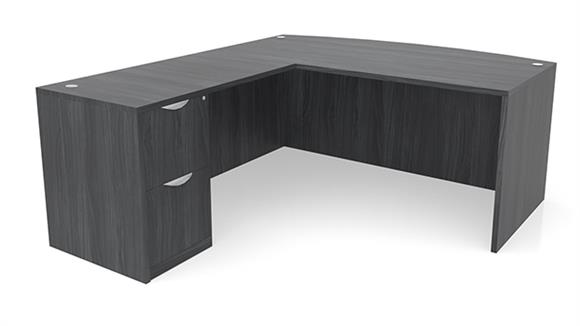 L Shaped Desks Office Source 66" x 82" Bow Front L Desk Single Pedestal - File/File