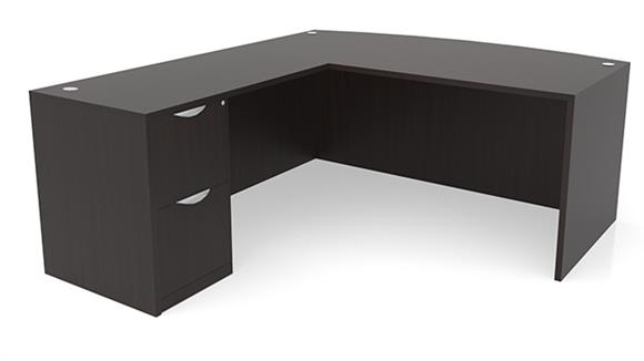 L Shaped Desks Office Source 71" x 76" Bow Front L Desk Single Pedestal - File/File