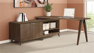 L Shaped Desks Office Source 66" x 71" Wood A-Leg Low Cabinet L-Desk (66" x 30" Desktop)