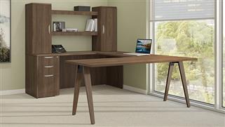 U Shaped Desks Office Source 71" x 102" Wood A-Leg U-Desk with Shelf Hutch (71x30 Desk, 48" Bridge)