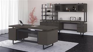 L Shaped Desks Office Source Executive L-Desk with Credenza and 5 Shelf Bookcase