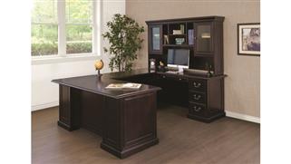 U Shaped Desks Office Source 72in x 104in Double Pedestal Wood Veneer U-Desk w/ Hutch