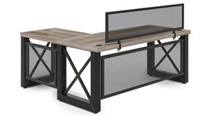 L Shaped Desks Office Source 72" x 60" Industrial L Shaped Desk with Metal X Base and Privacy Panel