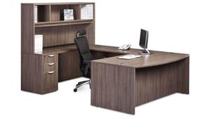 U Shaped Desks Office Source 71" x 100" Bow Front Double Pedestal U Shaped Desk with Hutch