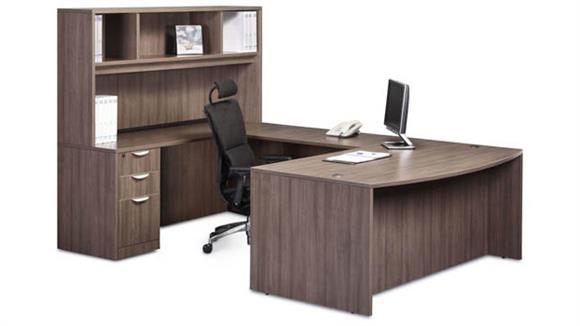 U Shaped Desks Office Source 66" x 94" Bow Front Double Pedestal U Shaped Desk with Hutch
