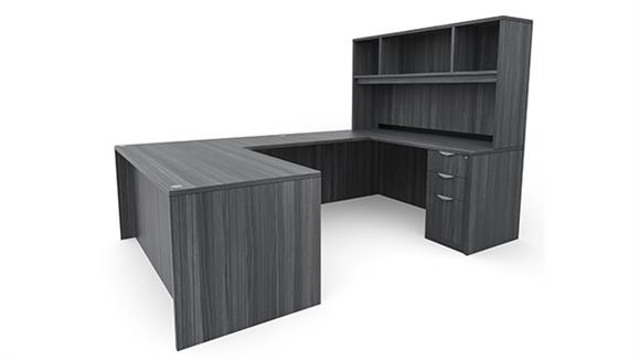 60in x 101in Double Pedestal U-Desk with Open Hutch