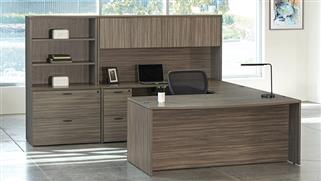 U Shaped Desks WFB Designs Standard Bow Front U-Desk with Hutch and Lateral-Display Combo