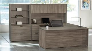 U Shaped Desks WFB Designs Double Pedestal Extended Corner Bow Front U-Desk with Hutch and Lateral Storage Combo