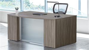 Executive Desks WFB Designs Step Front Double Pedestal Bow Desk with Glass Front