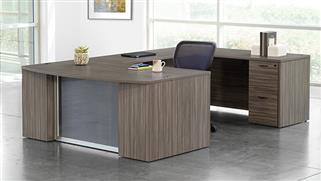 U Shaped Desks WFB Designs 72in x 112in Double Pedestal Bow Front Glass Modesty U-Desk