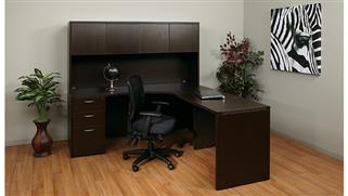 L Shaped Desks WFB Designs 72in x 78in Single Pedestal Curve Corner L-Desk w/ Wood Door Hutch