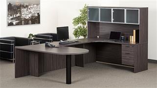 U Shaped Desks WFB Designs Bullet U-Desk with Curve Corner Credenza and Glass Hutch