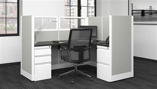 Workstations & Cubicles WFB Designs 53in H L-Shape Cubicle with Glass and Fabric Panels - Powered