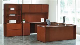 U Shaped Desks WFB Designs Extended Bow Front Curve Corner U-Desk with Hutch and Lateral/Display Combo