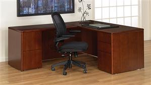 Executive Desks WFB Designs 72in x 87in Double Pedestal Bow Front Wood Veneer L-Desk