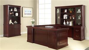 U Shaped Desks WFB Designs 72in x 108in Double Pedestal Wood Veneer U-Desk with Storage Hutch Suite